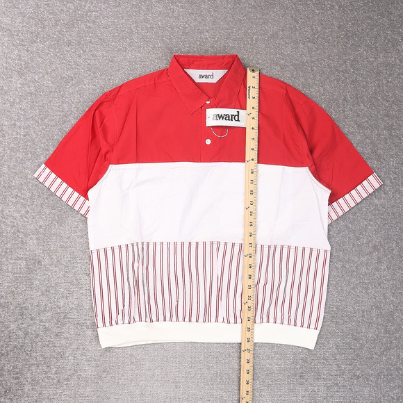 VTG 80s 90s Award Deadstock Large Red White Striped Short Sleeve Collared Shirt - Picture 3 of 11
